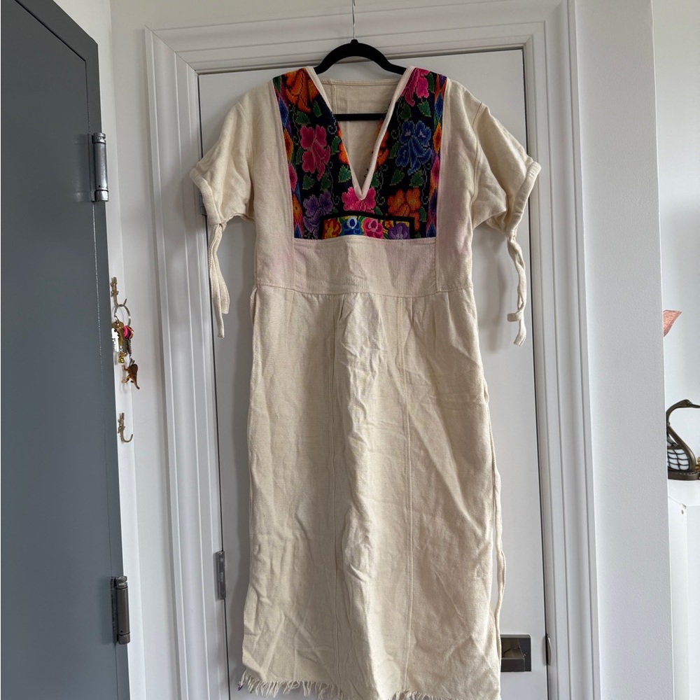 Embroidered Cream Dress with Floral Design